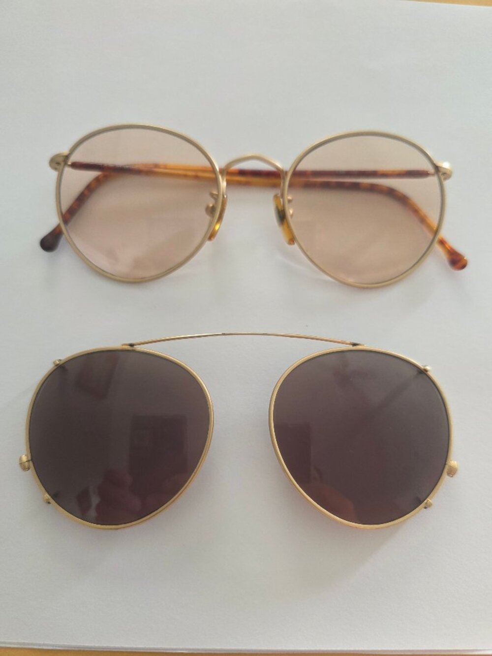 1990's Giorgio Armani Aviators 51 MM Gold with Tortoise Temples & RARE Sun Clip